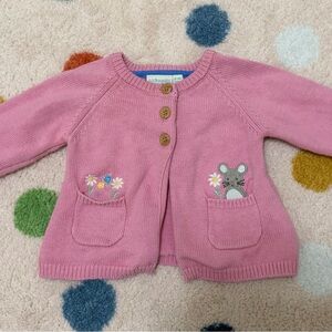 JoJo Maman Bebe Pink Cardigan with Mouse Embroidery